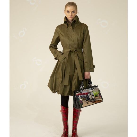 NWT Samual Dong Light Green Bubble Skirt Tie Belt Trench Coat Dress Size Large - Picture 3 of 8